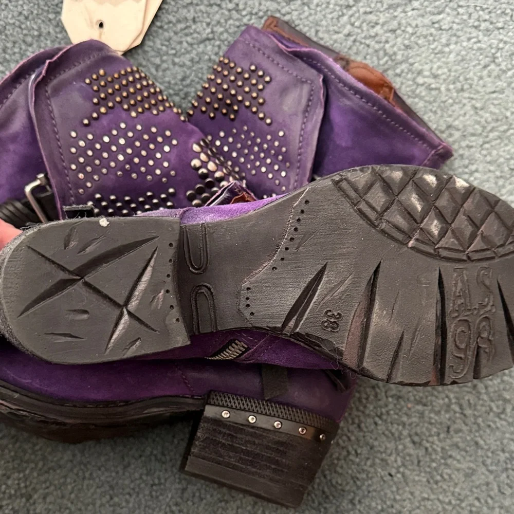 A.S.98 Purple Studded Moto Boots - Picture 4 of 4